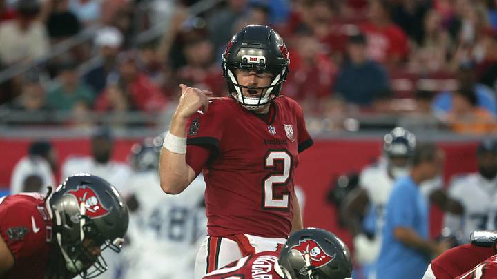 Tampa Bay Buccaneers QB Kyle Trask might have accidentally revealed a quarterback battle with his latest comments on Teddy Bridgewater’s signing. (Mandatory Credit: Kim Klement Neitzel-Imagn Images)