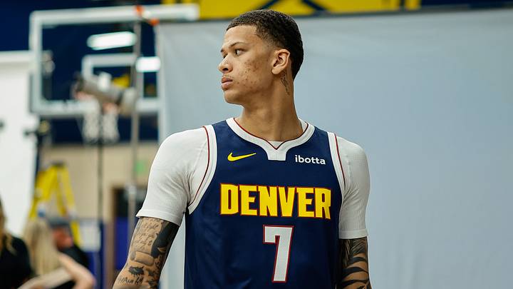 Sep 28, 2026; Denver, CO, USA; Denver Nuggets forward Trevon Brazile (7) during media day at Ball Arena. Mandatory Credit: Isaiah J. Downing-Imagn Images