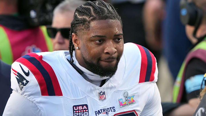 Feb 8, 2026; Santa Clara, CA, USA; New England Patriots linebacker Anfernee Jennings (33) before Super Bowl LX against the Seattle Seahawks at Levi's Stadium.