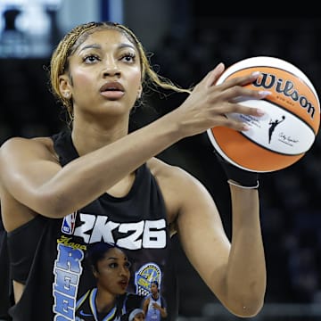 Chicago Sky forward Angel Reese warms up for a game.