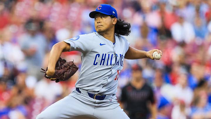 Ngày 19 tháng 9 năm 2025; Cincinnati, Ohio, Hoa Kỳ; Cầu thủ ném bóng bắt đầu của Chicago Cubs, Shota Imanaga (18) ném bóng chống lại Cincinnati Reds trong hiệp đầu tiên tại Sân vận động Great American Ball Park. Nguồn bắt buộc: Katie Stratman-Imagn Images