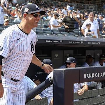 Aug 24, 2024; Bronx, New York, USA;  New York Yankees manager Aaron Boone (17) at Yankee Stadium. Mandatory Credit: Wendell Cruz-Imagn Images