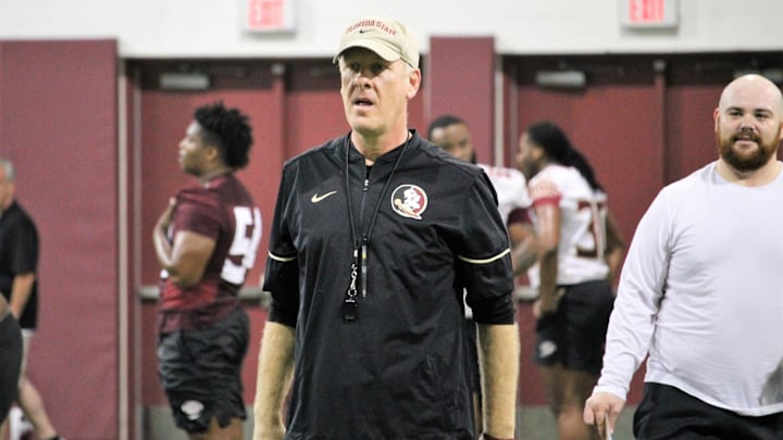 FSU tight ends coach Chris Thomsen at a Tour of Duty conditioning workout on Feb. 13, 2020.

Img 5129