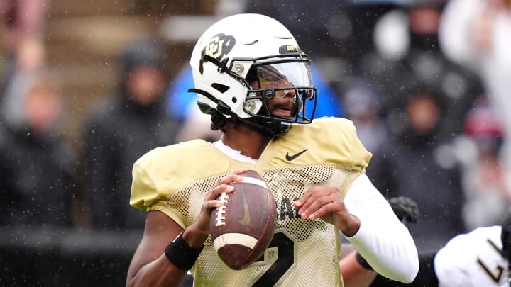 Apr 27, 2024; Boulder, CO, USA; Colorado Buffaloes quarterback Shedeur Sanders (2).