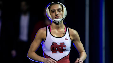 North Central's Amani Jones at 123 pounds is introduced before wrestling in the finals during the National Collegiate Women's Wrestling Championships, Saturday, March 4, 2023, at the Alliant Energy PowerHouse in Cedar Rapids, Iowa.

230304 Ncwwc Finals Wr 014 Jpg