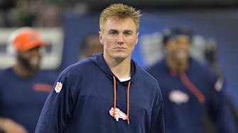 Dec 19, 2024; Inglewood, California, USA;  Denver Broncos quarterback Bo Nix (10) warms up prior to the game against the Los Angeles Chargers at SoFi Stadium. Mandatory Credit: Jayne Kamin-Oncea-Imagn Images