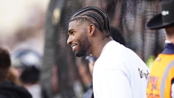 Nov 1, 2025; Boulder, Colorado, USA; NFL Cleveland Browns quarterback Shedeur Sanders during the game between the Arizona Wildcats against the Colorado Buffaloes at Folsom Field. Mandatory Credit: Ron Chenoy-Imagn Images