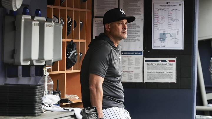 Jul 30, 2025; Bronx, New York, USA;  New York Yankees manager Aaron Boone (17) at Yankee Stadium. Mandatory Credit: Wendell Cruz-Imagn Images