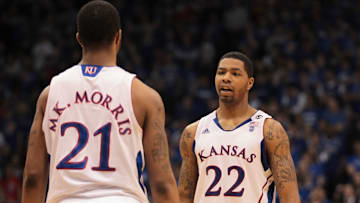 Former Kansas basketball stars Marcus Morris (22) and Markieff Morris (21)