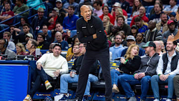 Nov 2, 2023; New Orleans, Louisiana, USA;  Detroit Pistons head coach Monty Williams reacts to a