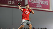 Ohio State Buckeyes quarterback Will Howard throws during the pro day for NFL scouts at the Woody Hayes Athletic Cente on March 26, 2025.