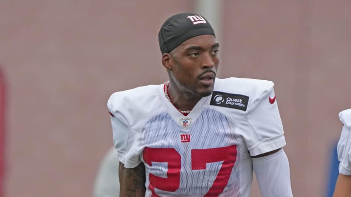 East Rutherford, NJ -- July 24, 2024 -- Safety, Jason Pinnock during the first day of training camp for the 2024 New York Giants.