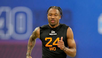 Oregon wideout Tez Johnson during the NFL Combine at Lucas Oil Stadium.