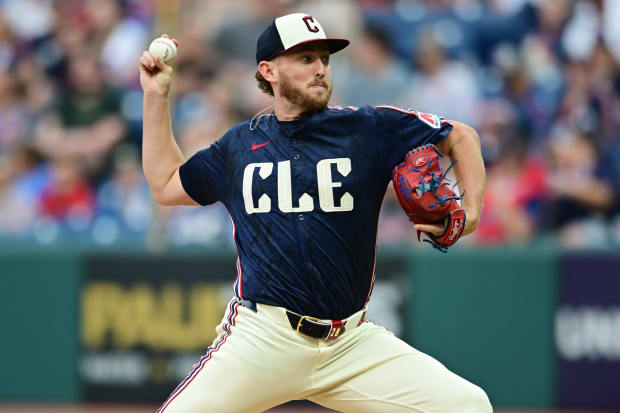 Tanner Bibee throws a pitch 