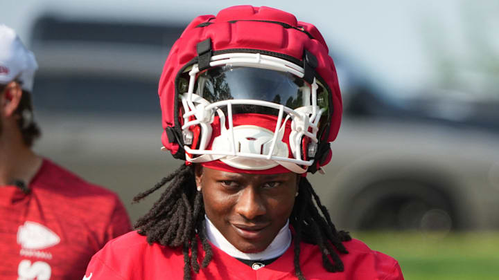 Jul 22, 2024; St. Joseph, MO, USA; Kansas City Chiefs wide receiver Marquise (Hollywood) Brown (5) walks down the hill from the locker room to the fields prior to training camp at Missouri Western State University. Mandatory Credit: Denny Medley-Imagn Images