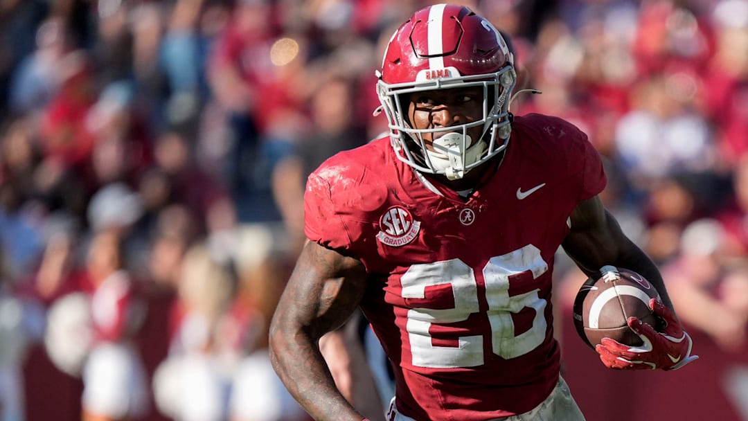 Nov 22, 2025; Tuscaloosa, Alabama, USA; Alabama running back Jam Miller (26) runs the ball against Eastern Illinois at Saban Field at Bryant-Denny Stadium. Nov 22, 2025; Tuscaloosa, Alabama, USA; Alabama running back Jam Miller (26) runs the ball against Eastern Illinois at Saban Field at Bryant-Denny Stadium.