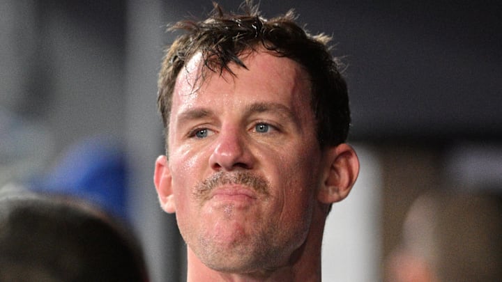 May 17, 2024; Toronto, Ontario, CAN;  Toronto Blue Jays pitcher Chris Bassitt (46) reacts in the dugout after the fifth inning against the Tampa Bay Rays at Rogers Centre. Mandatory Credit: Dan Hamilton-Imagn Images