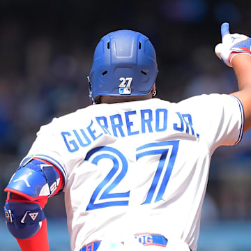 Toronto Blue Jays first base Vladimir Guerrero Jr. (27) runs the bases after hitting a home run against the San Francisco Giants during the first inning at Rogers Centre on July 20. 