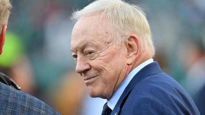Nov 5, 2023; Philadelphia, Pennsylvania, USA; Dallas Cowboys owner Jerry Jones on the field against the Philadelphia Eagles at Lincoln Financial Field.