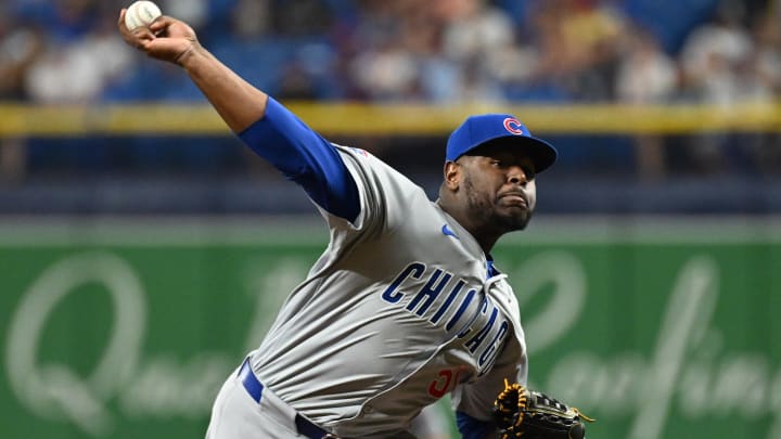 Jun 12, 2024; St. Petersburg, Florida, USA; Chicago Cubs relief pitcher Hector Neri’s (51) throws a pitch in the ninth inning against the Tampa Bay Rays at Tropicana Field. Mandatory Credit: Jonathan Dyer-USA TODAY Sports