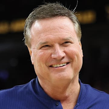 Oct 25, 2024; Fayetteville, AR, USA; Kansas Jayhawks head coach Bill Self prior to the game against the Arkansas Razorbacks at Bud Walton Arena. Mandatory Credit: Nelson Chenault-Imagn Images