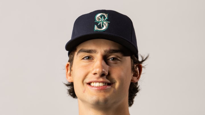 Seattle Mariners infielder Cole Young poses for a portrait during photo day at Peoria Sports Complex on Feb. 23.