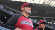 Arizona Diamondbacks manager Torey Lovullo looks out onto the field before they take on the Baltimore Orioles at Chase Field in Phoenix on April 8, 2025.
