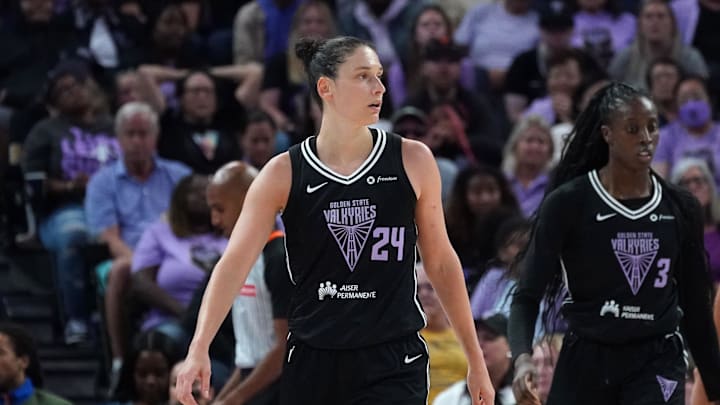 Aug 17, 2025; San Francisco, California, USA;  Golden State Valkyries forward Cecilia Zandalasini (24) waits for action to resume in the third quarter against the Atlanta Dream at Chase Center. Mandatory Credit: David Gonzales-Imagn Images
