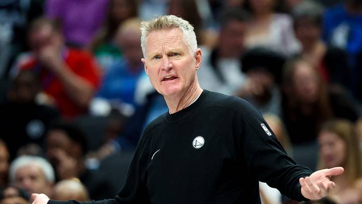 Mar 23, 2026; Dallas, Texas, USA;  Golden State Warriors head coach Steve Kerr reacts against the Dallas Mavericks during the first half at American Airlines Center. Mandatory Credit: Kevin Jairaj-Imagn Images