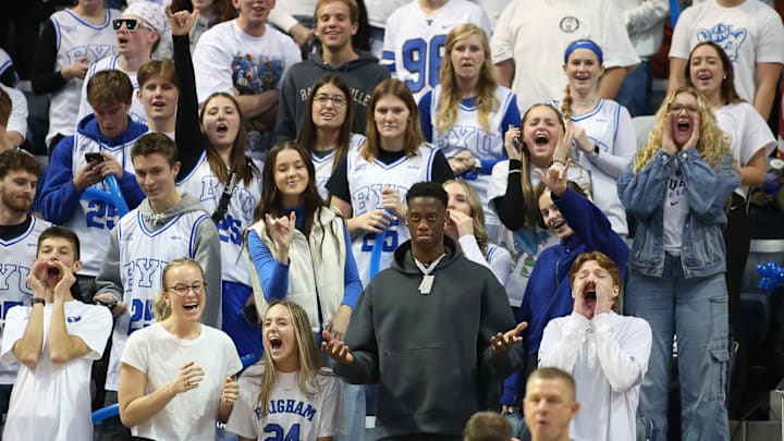 AJ Dybantsa joins fans in the BYU ROC as the Cougars face off against Fresno State.