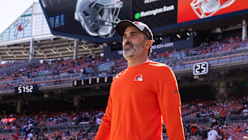 Sep 8, 2024; Cleveland, Ohio, USA; Cleveland Browns head coach Kevin Stefanski walks on to the field before the game against the Dallas Cowboys at Huntington Bank Field. Mandatory Credit: Scott Galvin-Imagn Images