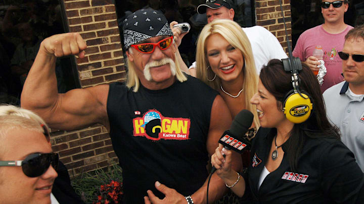 Hulk Hogan and daughter Brooke Hogan prior to the Nascar Nextel Cup Dover 400 at Dover International Speedway. 