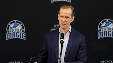 Orlando Magic president of basketball operations Jeff Weltman speaks during a press conference for the new Orlando Magic G-League stadium at Osceola Heritage Park.