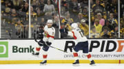 Florida Panthers center Sam Bennett celebrates with center Evan Rodrigues