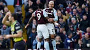 Morgan Rogers (27) and Jhon Duran celebrating Aston Villa's opening goal in their 2–1 win on Saturday afternoon.