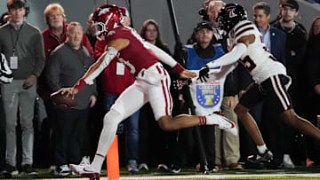 Arkansas' Taylen Green (10) runs in for a touchdown during the AutoZone Liberty Bowl between Arkansas and Texas Tech in Memphis, Tenn., on Friday, December 27, 2024.
