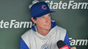 Jul 7, 2024; Chicago, Illinois, USA; Chicago Cubs manager Craig Counsell (30) answers questions before the game against the Los Angeles Angels at Wrigley Field. Mandatory Credit: David Banks-USA TODAY Sports