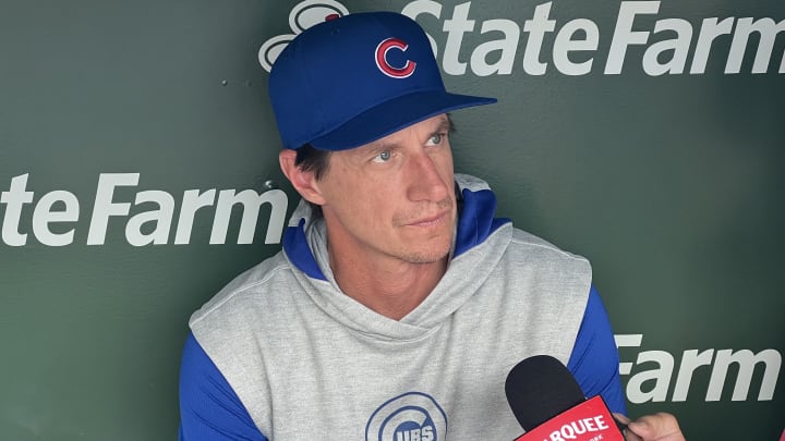 Jul 7, 2024; Chicago, Illinois, USA; Chicago Cubs manager Craig Counsell (30) answers questions before the game against the Los Angeles Angels at Wrigley Field