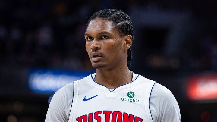 Apr 12, 2026; Indianapolis, Indiana, USA;  Detroit Pistons guard Ausar Thompson (9) in the second half against the Indiana Pacers at Gainbridge Fieldhouse. Mandatory Credit: Trevor Ruszkowski-Imagn Images