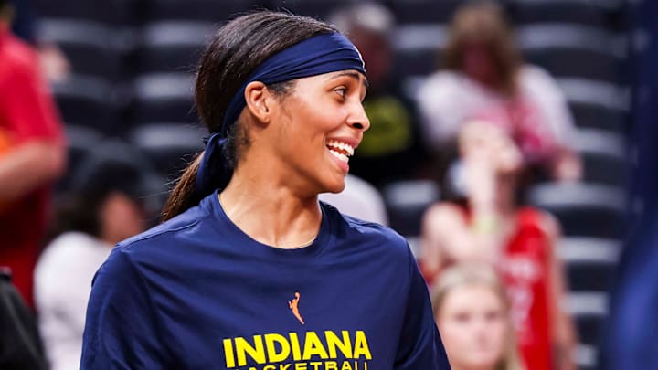 Indiana Fever guard Sydney Colson (51) smiles while warming up Tuesday, June 17, 2025, before a game between the Indiana Fever and the Connecticut Sun at Gainbridge Fieldhouse in Indianapolis. Indiana Fever guard Sydney Colson (51) smiles while warming up Tuesday, June 17, 2025, before a game between the Indiana Fever and the Connecticut Sun at Gainbridge Fieldhouse in Indianapolis.