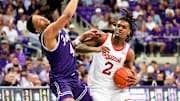 Feb 24, 2024; Fort Worth, Texas, USA; Cincinnati Bearcats guard Jizzle James (2) drives to the basket as TCU Horned Frogs guard Jameer Nelson Jr. (4) defends during the second half at Ed and Rae Schollmaier Arena. Mandatory Credit: Kevin Jairaj-Imagn Images