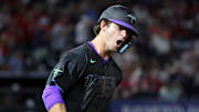 Tampa Bay Rays shortstop Carson Williams celebrates after he hit a two-run home run against the St. Louis Cardinals.