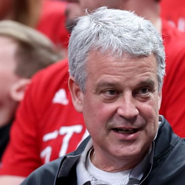 Mar 29, 2024; Dallas, TX, USA; North Carolina State Wolfpack athletic director Boo Corrigan before the semifinals of the South Regional of the 2024 NCAA Tournament against the Marquette Golden Eagles at American Airlines Center. Mandatory Credit: Kevin Jairaj-Imagn Images 