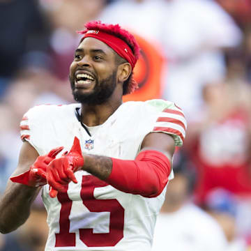 San Francisco 49ers wide receiver Jauan Jennings reacts after a fight against the Arizona Cardinals.