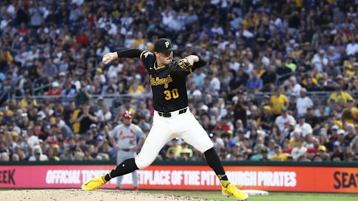Pittsburgh Pirates starting pitcher Paul Skenes (30) pitches against the St. Louis Cardinals during the eighth inning at PNC Park. Pittsburgh Pirates starting pitcher Paul Skenes (30) pitches against the St. Louis Cardinals during the eighth inning at PNC Park.
