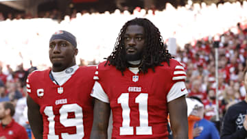 San Francisco 49ers wide receivers Deebo Samuel (L) and Brandon Aiyuk (R)