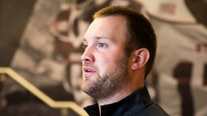 NMSU Defensive Coordinator Nate Dreiling speaks to media outlets during New Mexico State football media day on Wednesday, July 27, 2022.

Nmsu Football Media Day