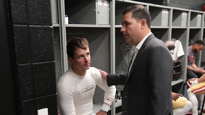 San Francisco 49ers quarterback Brock Purdy (L) and CEO Jed York (R)