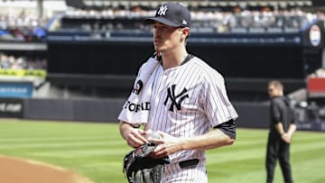 Mar 29, 2025; Bronx, New York, USA; New York Yankees starting pitcher Max Fried (54) walks to the dugout prior to the game against the Milwaukee Brewers at Yankee Stadium. Mandatory Credit: Wendell Cruz-Imagn Images