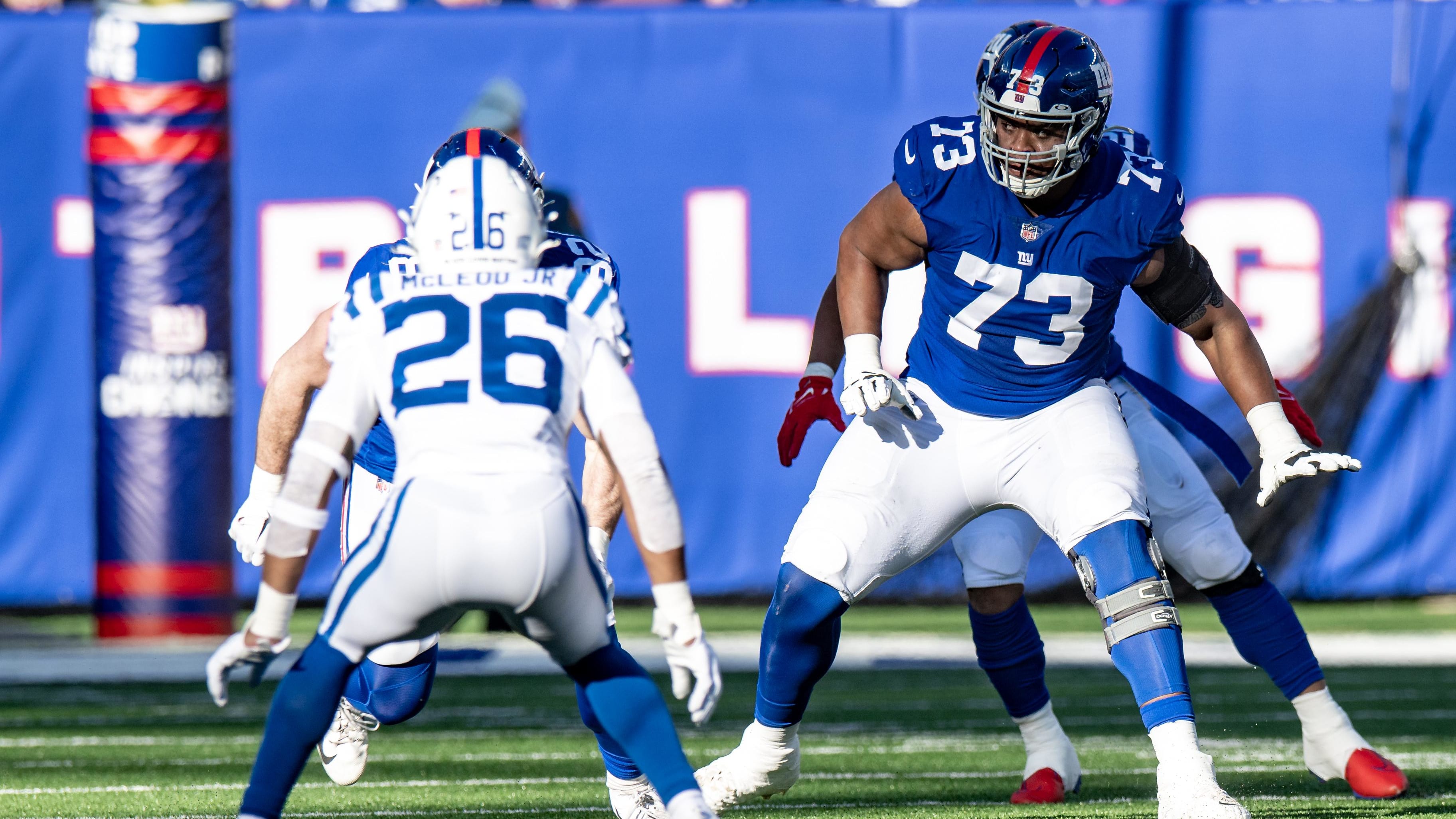 New York Giants offensive tackle Evan Neal (73) 